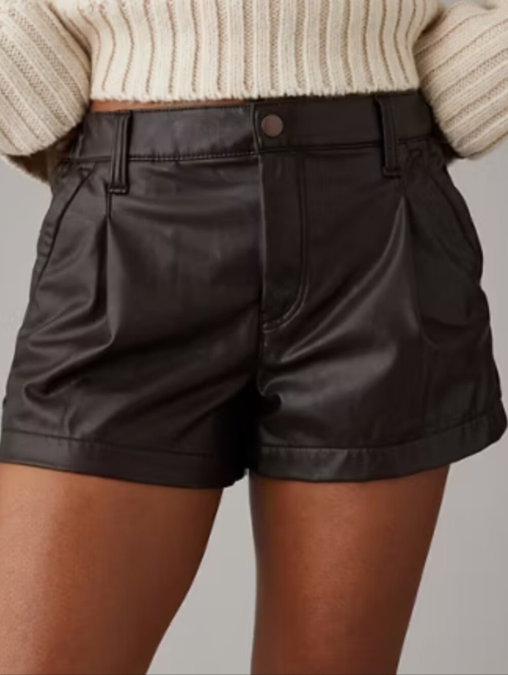 American Eagle Womens Dark Brown Faux Leather High Rise Trouser Shorts Size 2